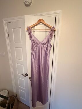 Hello Molly Lavender Satin Dress with Floral Strap Details